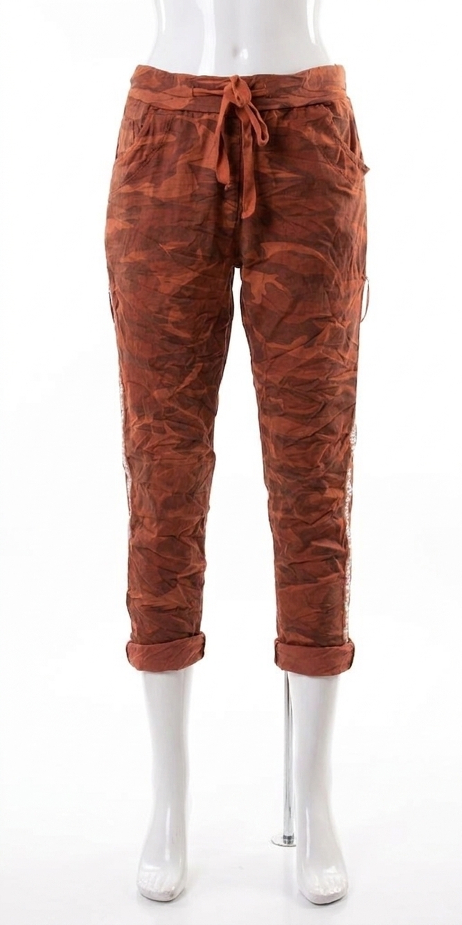NEW GIGI MODA caterina camo slim pants in rust